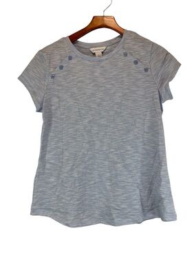 Liz Claiborne Light Blue & White Striped Crew Neck Tee